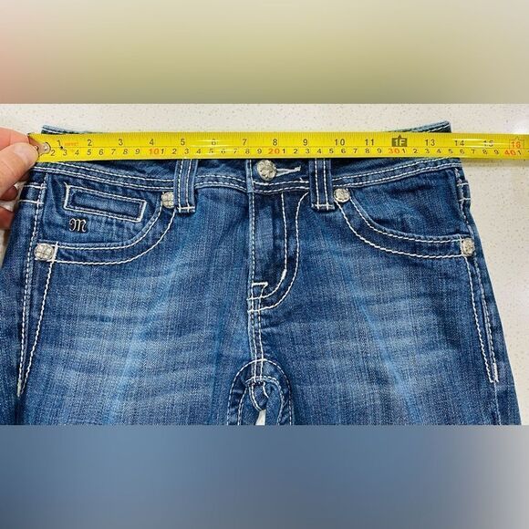 Miss Me Bootcut Jeans 27x33 Distressed Stretch Cross Embellished EUC - Picture 7 of 13